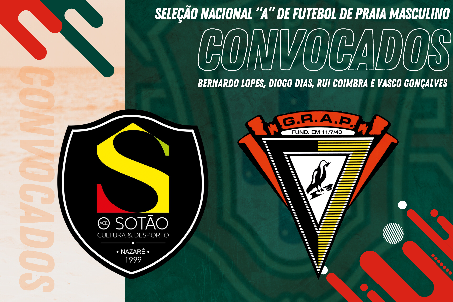 Jogadores do ACD "O Sótão" e GRAP/HallStar convocados para a Seleção Nacional "A" Masculina de Futebol de Praia